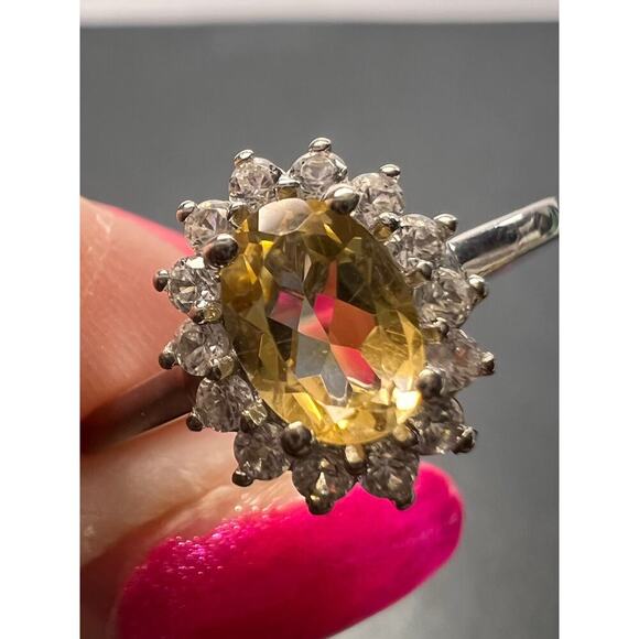 NEW Citrine and zircon halo ring in platinum over sterling silver size 9 - Picture 3 of 11